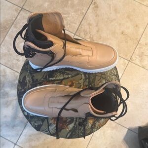 Nike AirForce ones Tan High-Top Sneakers with Black Laces